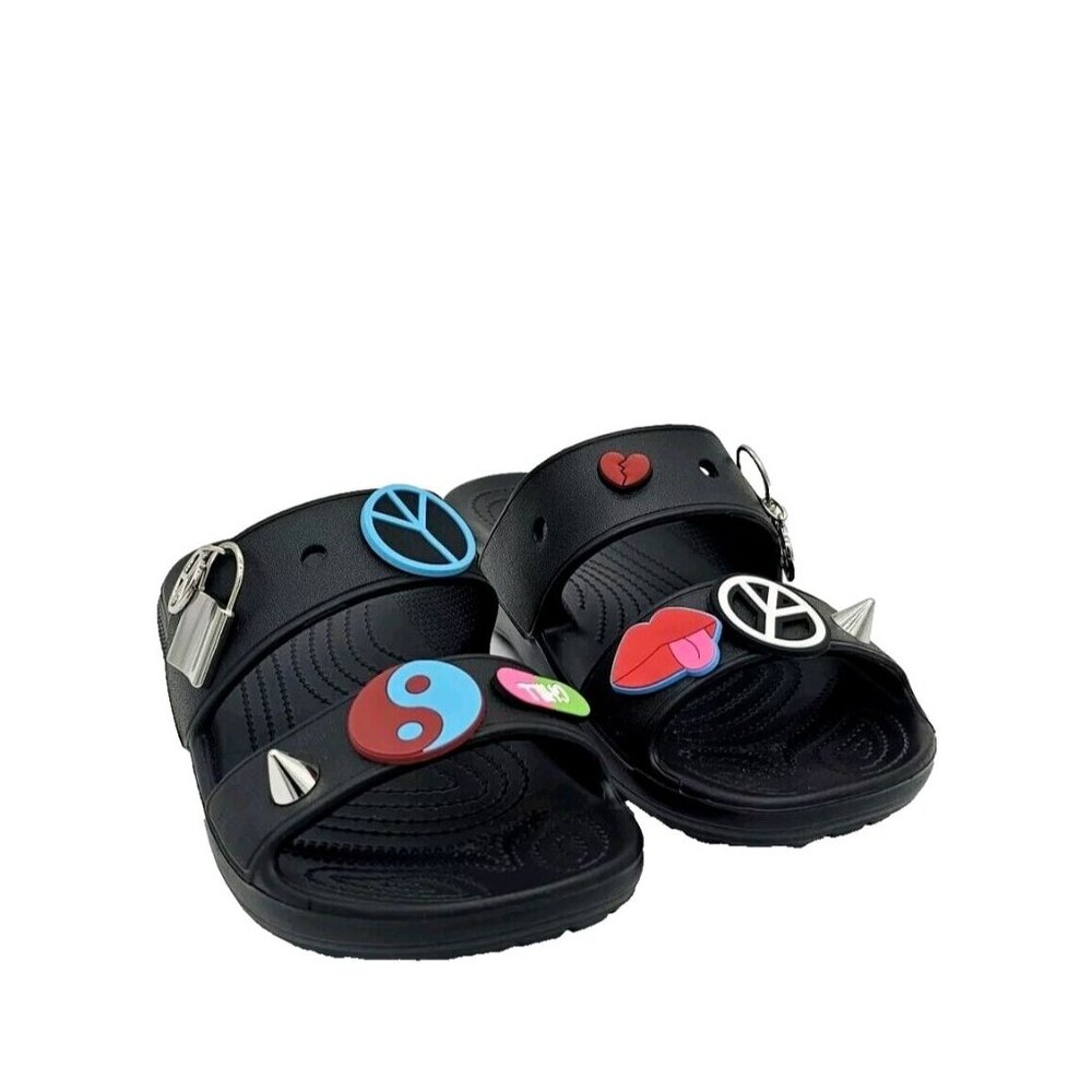 Crocs Black Slide Sandals M7 W9 Jibbitz Charms Unisex Y2K 90s